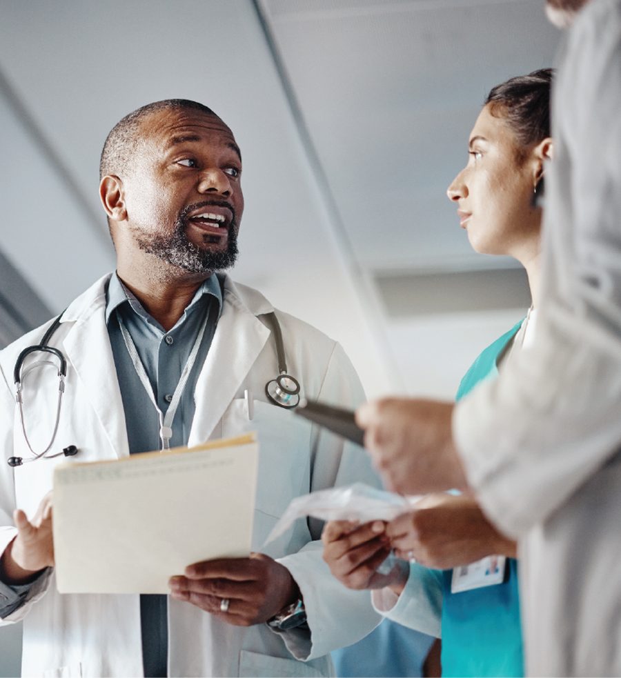 Healthcare professionals in conversation